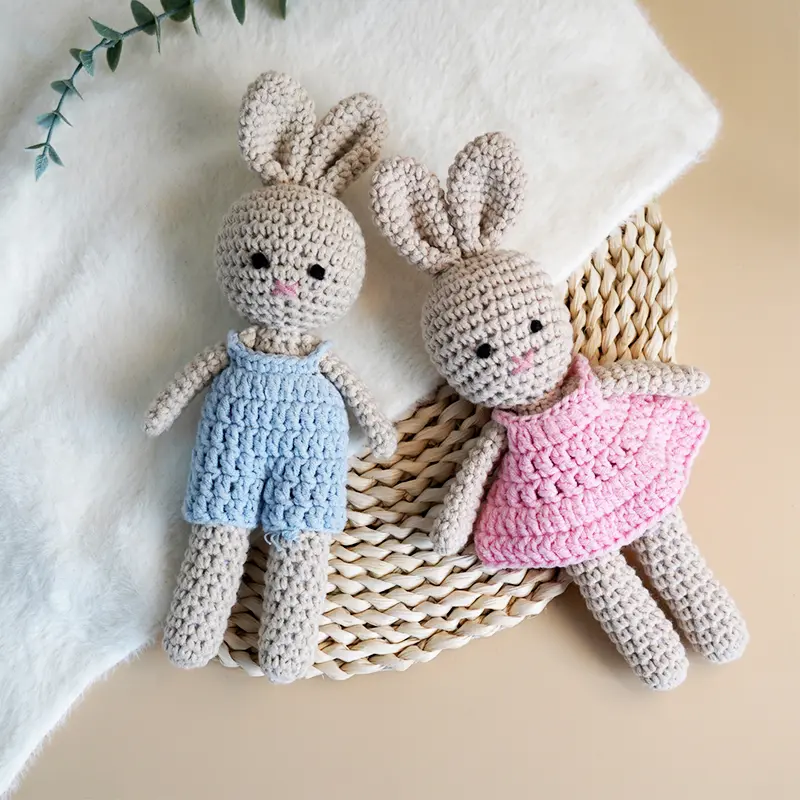 Cute Handmade Crocheted Stuffed Bunny Doll for New Born Babies - Detachable Clothes, Easter Gift, Tiny Size Fit for Small Hands