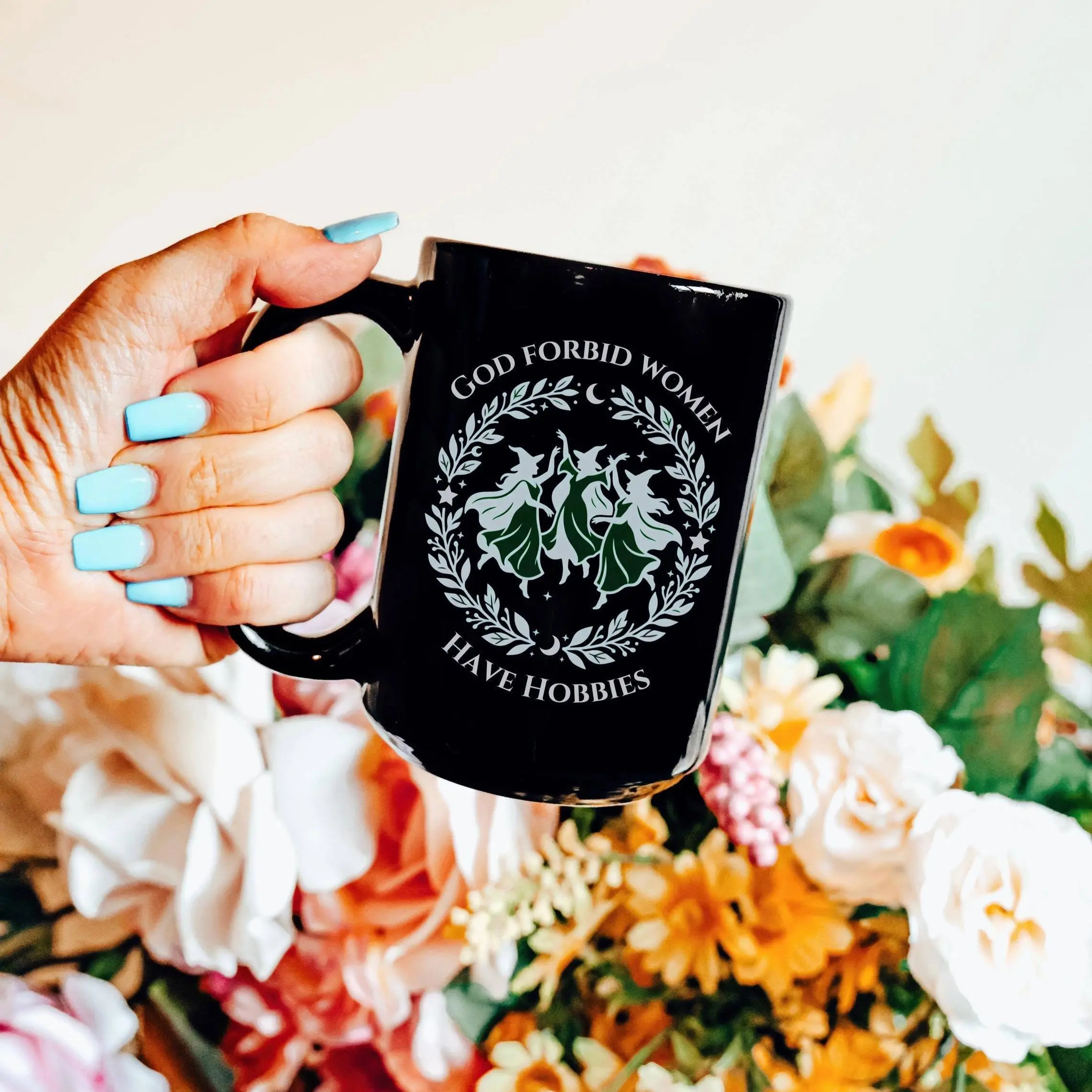 God Forbid Women Have Hobbies Witchy Coffee Cup, Vintage Witch Cups, Spooky Feminist Mugs