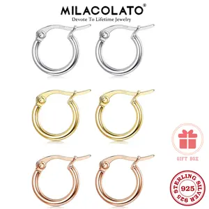 Milacolato 3 Pairs 925 Sterling Silver Small Hoop Earrings Lightweight Clasp Round Hoop Cartilage Earrings Set for Women 8MM 10MM 12MM