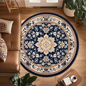Round Vintage Pattern Rug, Non-slip Soft Floor Mat, Decorative Carpet for Home Living Room Bedroom Coffee Shop, Vintage Area Rug