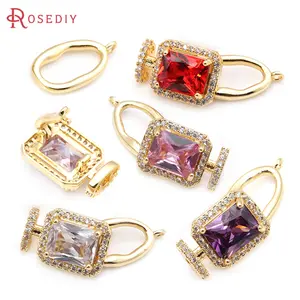 4 Sets 18K Gold Color Brass and Zircon Rectangle Connector for Necklaces Bracelet Clasps Diy Jewelry Making Supplies Accessories