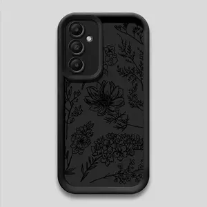 Black Large Flower Print Mobile Phone Case for Samsung Galaxy S24 Ultra/S24 Plus/S24/S23 Ultra/S23 FE/A55/A54/A53/A52/A52S/A51/A50/A50S/A35/A34/A33/A32/A24/A23/A22/A21S/A20/A20S/A15/A14/A13/A12/A10S/A05S/A05/A03S/A03