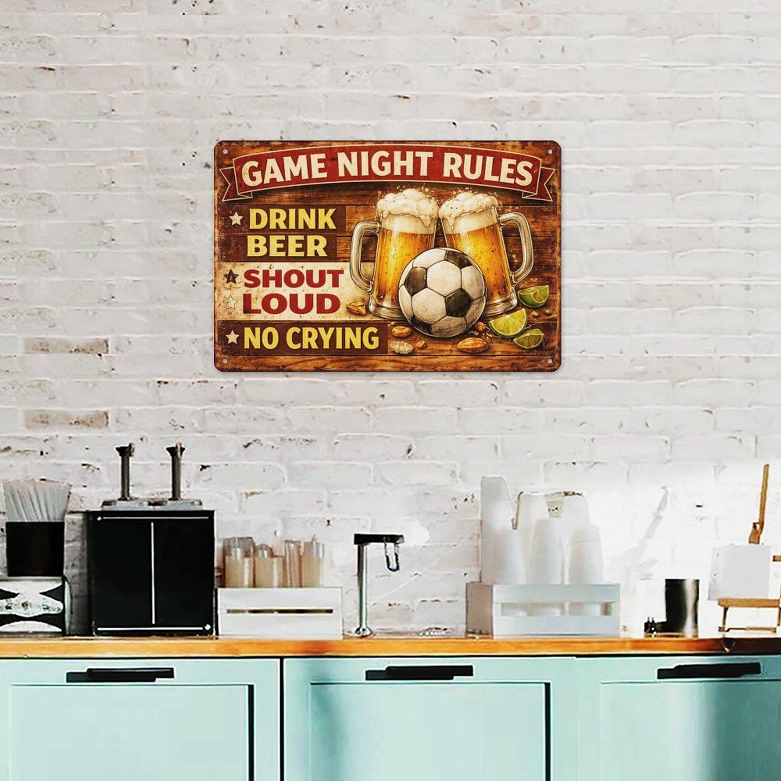 Funny Soccer Bar Metal Sign 12x8 Inch Vintage Retro Wall Decor Game Night Rules Beer Party Gift for Men Cave