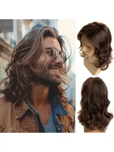 Men's Long Wavy Brown Wig, Heat Resistant Synthetic Fiber Hair for Men, Perfect for Cosplay, Parties and Costumes.Ideal holiday gift for your boyfriend, friends and family. Suitable for daily wear, parties and multiple occasions.