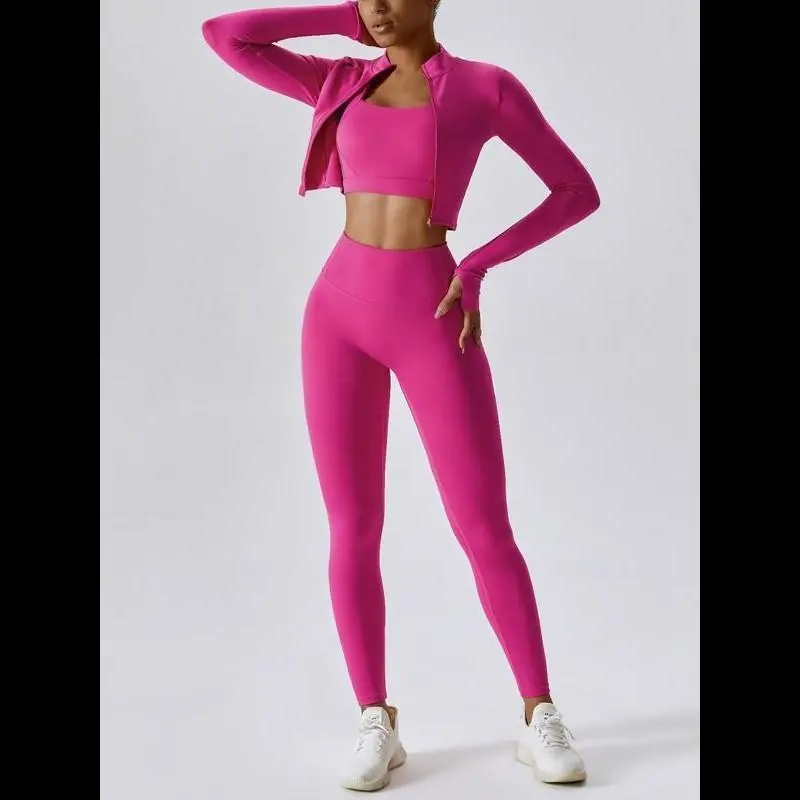 Three-piece Set Women's Solid Criss Cross Crop Tank Top & High Waist Leggings & Zip Up Crop Jacket Tracksuits Set, Comfy Outfits for Yoga Gym Workout Running, Athletic Wear, Yoga Pants, Ladies Sportswear for All Seasons Fall Outfits, Activewear Three-piece Set Women's Solid Criss Cross Crop Tank Top & High Waist Leggings & Zip Up Crop Jacket Tracksuits Set, Comfy Outfits for Yoga Gym Workout Running, Athletic Wear, Yoga Pants, Ladies Sportswear for All Seasons Fall Outfits, Activewear