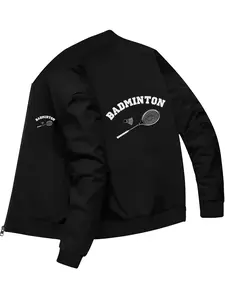 Stylish Casual Men's Badminton Racket Pattern Printed Zipper Jacket for Daily Wear and Sports Activities