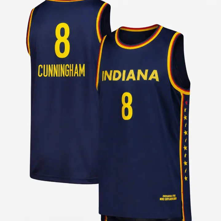 [FULL LOGO] - Unisex Indiana Explorer Edition Football Jersey #8 Cunningham - Navy - Personalized on Request