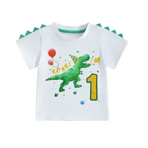 Toddler Baby Boy Birthday T-shirt Dinosaur Letter Number Print Crew Neck Short Sleeve Tops Little Birthday Outfit Summer Clothes