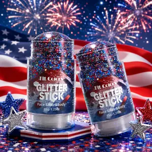 4th of July Patriotic Glitter Highlighter Stick (Single Pack) | Red, White & Blue Sparkle Makeup for Face, Hair & Body shiny fun holiday accessory spray