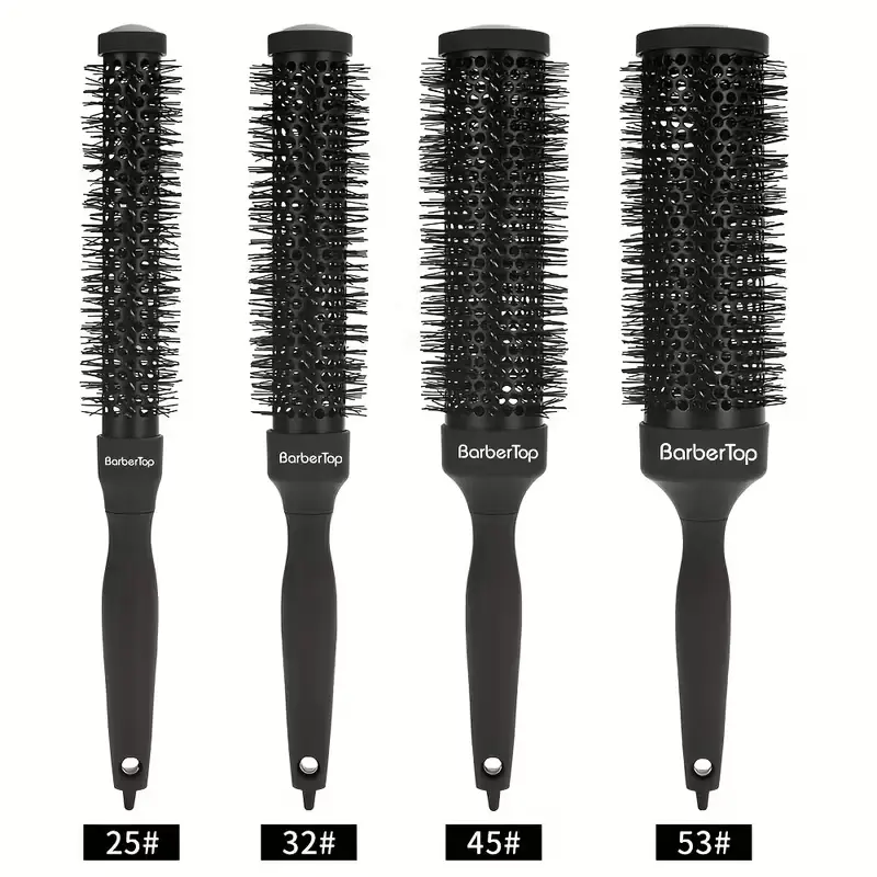 4pcs Women's Professional Nano Thermal Ceramic & Ion Technology Hair Styling Set - High-Temperature Resistant Round Brush & Curling Iron-like Rollers for Voluminous Bangs, Wavy Curls, Buns, Updos