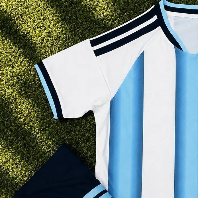 BUY 1 GET 1 FREE SHORTS -  Sky Blue White Striped Athletic Soccer Jersey Set Breathable Football Kit Uniform