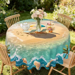 Summer Beach Shell Print Round Tablecloth, Furniture Protector, Party Decor, Holiday Gift, Suitable for Hotel, Restaurant, Home