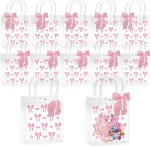 10-Piece Pink Coquette Bow Clear PVC Gift Bags with Ribbon Handles - Versatile Treat Totes for Weddings, Birthdays & Baby Showers -- men's gifts christmas wrap candle