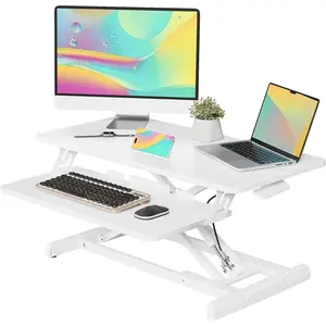 Standing Desk Converter, 32" Wide Height Adjustable Sit Stand Up Desk Riser with Keyboard Tray, Desktop Workstation Riser for  Office  Laptop, Particle Board, White