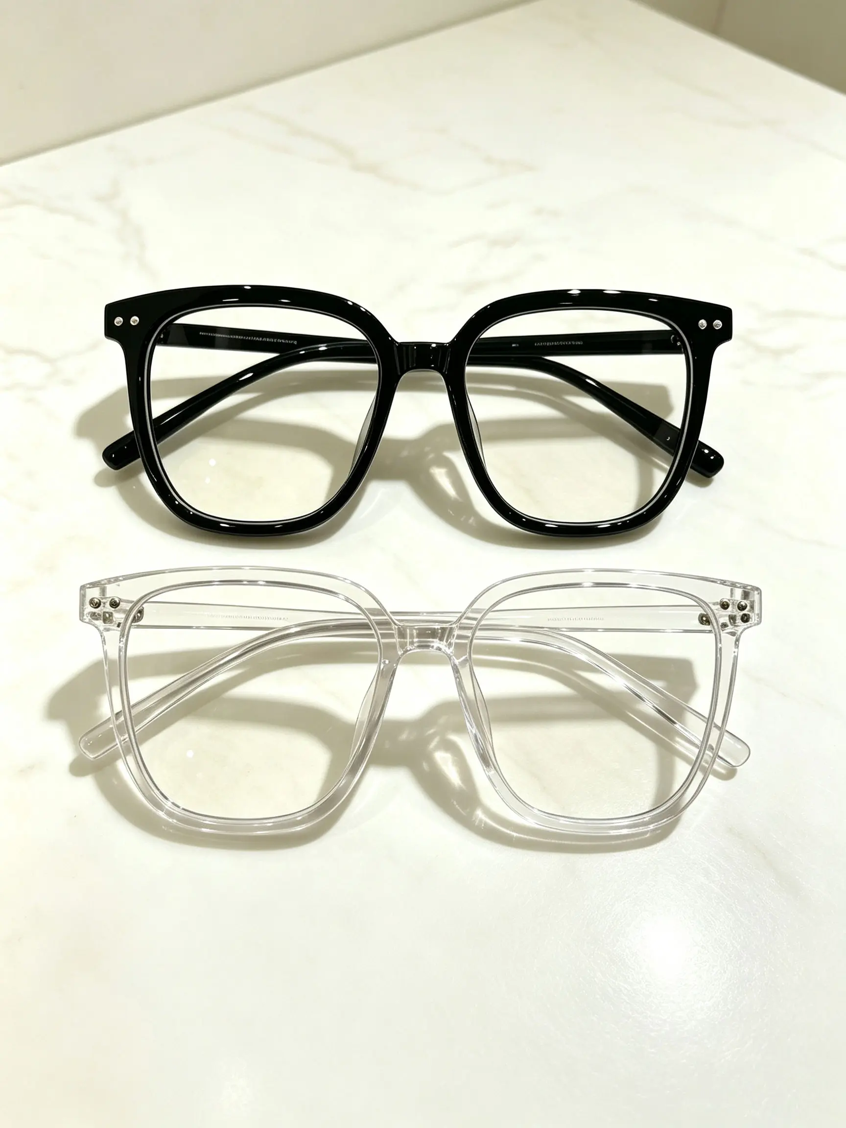 Square Blue Light Blocking Glasses Unisex 2-Pack - Full Rim Plastic Frames, Glossy Black & Clear Rivet Style, Minimalist Vintage Look for Office and Travel, Makeup-Free Daily Eyewear, Summer Essential
