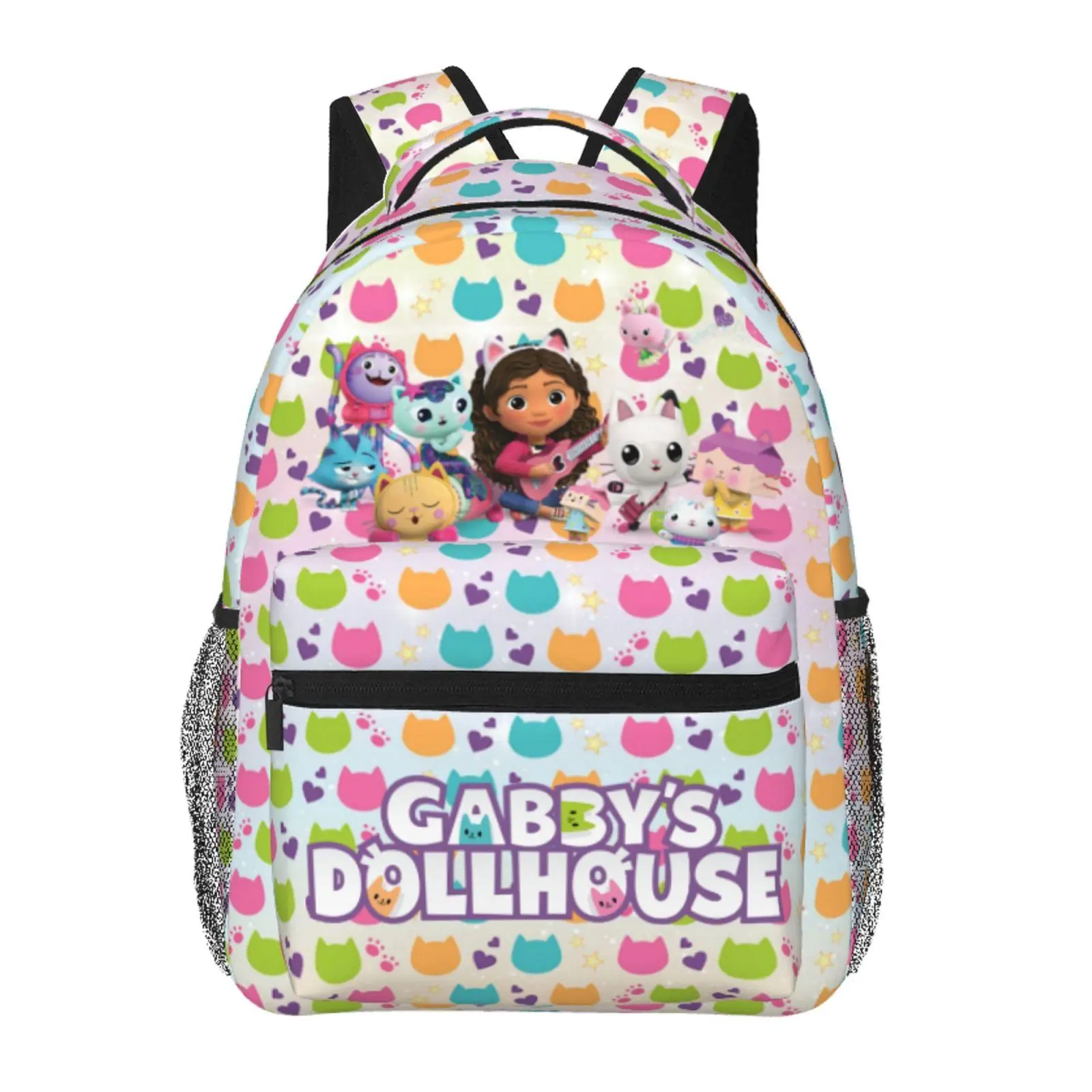 Gabbys dollhouse toys Travel & Daily Commute Backpack Gabby dollhouse Functional School Backpack Gabby's dollhouse Casual Lightweight Daypack with Zipper Front Pocket & Mesh Side Pockets, Padded Shoulder Straps, Back to School Essentials