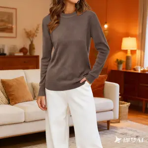 Women Spring Fashion Wool Blend Sweater 2025 Long Sleeve Crew Neck Business Casual Pullover Tops Trendy Outfits,