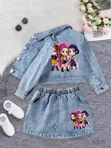 Girls' Denim Set Jacket & Skirt, Spring Autumn Casual, Cute Girl Birthday Gift, Daily Wear Outdoor Clothing