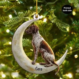 Personalized German Shorthaired Pointer Dog on Moon Ash Plywood Ornament Flat 2D Cutout Holiday Tree Decor Gift Pet Lovers,Families Keepsake