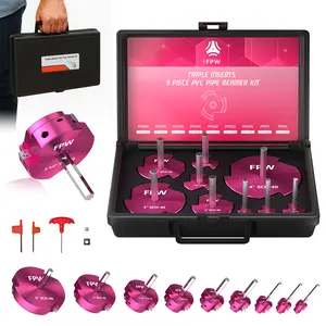 9 Pcs PVC Pipe Reamer Kit (3 Blade Upgrade) – Faster & Smoother Than Single Blade, Aluminum Socket Saver for SCH40 PVC CPVC ABS 1/2"-4 Inside Pipe Cutter Construction Tools