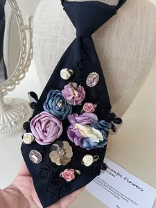 Women's Short Floral Sequin Embroidered Tie, Shiny Vintage Style Neck Accessory, Perfect for Parties Workwear Daily Wear