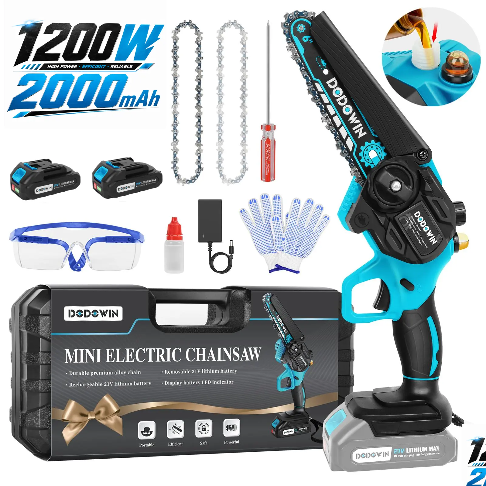 DODOWIN 6 Inch Mini Chainsaw, Battery Powered Electric Chainsaw for Tree Trimming, Wood Cutting & Yard Work, Portable Handheld Power Saw, Father’s Day Gifts for Men Dad Husband