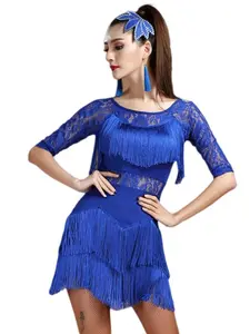 Latin Dance Dress for Women Lace Fringe Performance Dress Competition Outfit Elegant Flowing Design Comfortable Fit