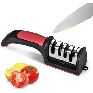 4-in-1 Professional Manual Knife Sharpener with Tungsten Steel & Ceramic Slots, Suitable for Chef Knives, Scissors & Straight Edge Blades, Practical Home Kitchen Sharpening Tool