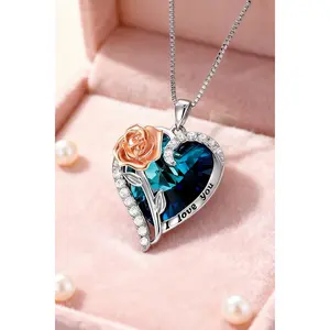 Heart Crystal Rose Gem Necklace for European & American Style Wear