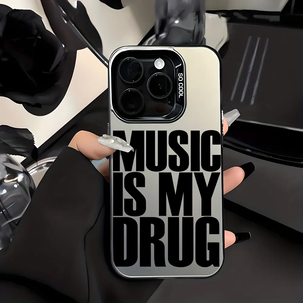 ”Music Is My Medicine" Letter Printing, Stylish And Minimalist Anti-Slip And Shockproof IMD Phone Case - Fun And Unique Design, Men/Women Holiday Gifts. Compatible with iPhone 17/16/15/14/13/ 12/11/XS/XR/XSMAX