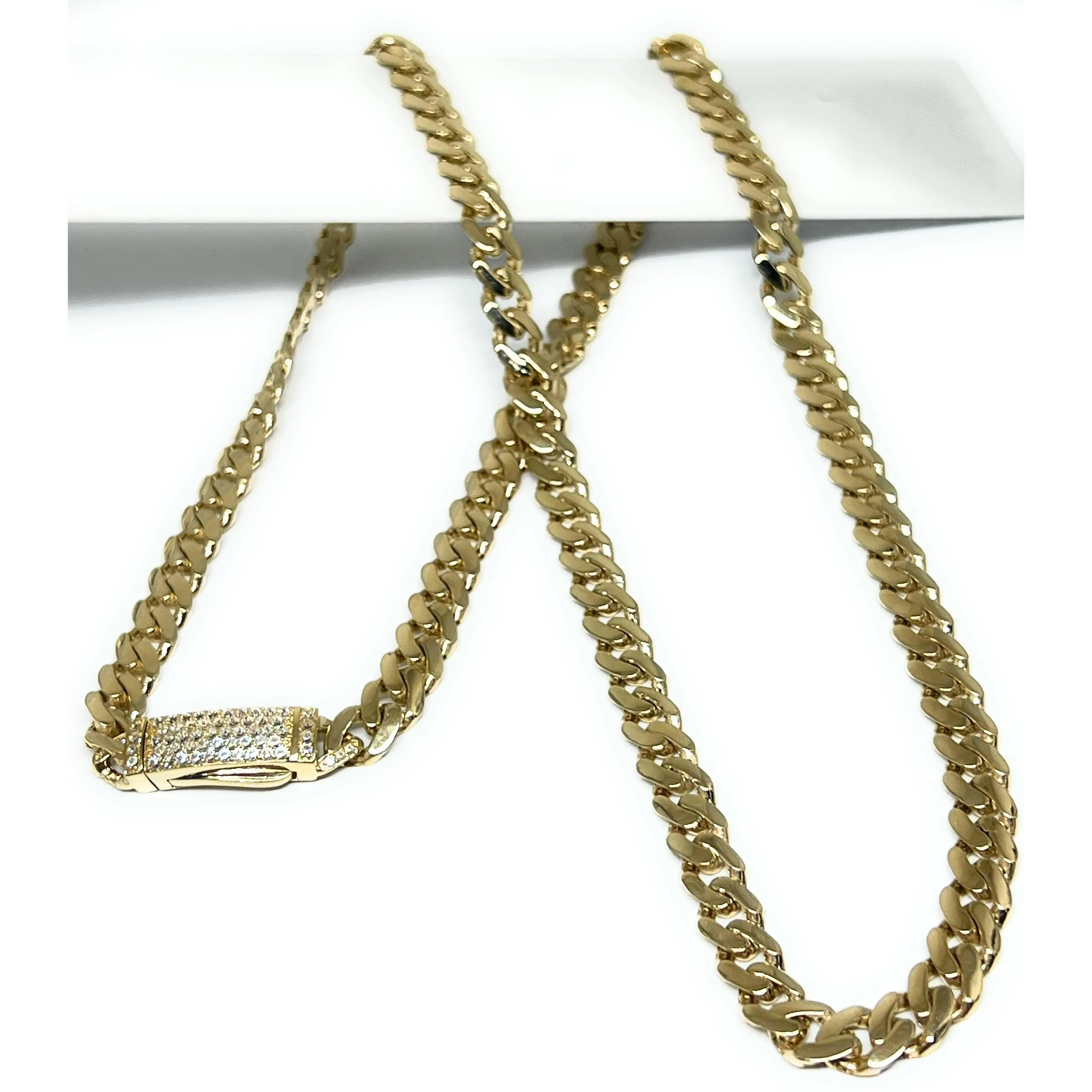 14k Solid Gold Miami Cuban Link Chain 18-24 inches 7mm CZ Lock (Semi-Hollow) 20-29g