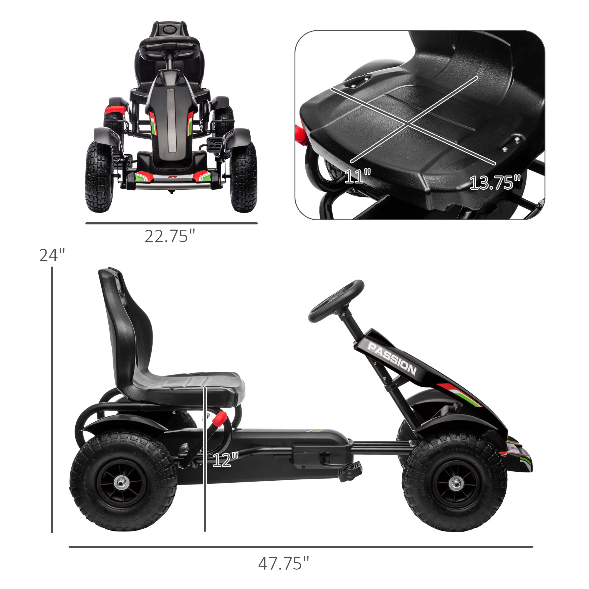 Style 1, Black, Rubber Wheels, 110 lbs, Ages 5-12