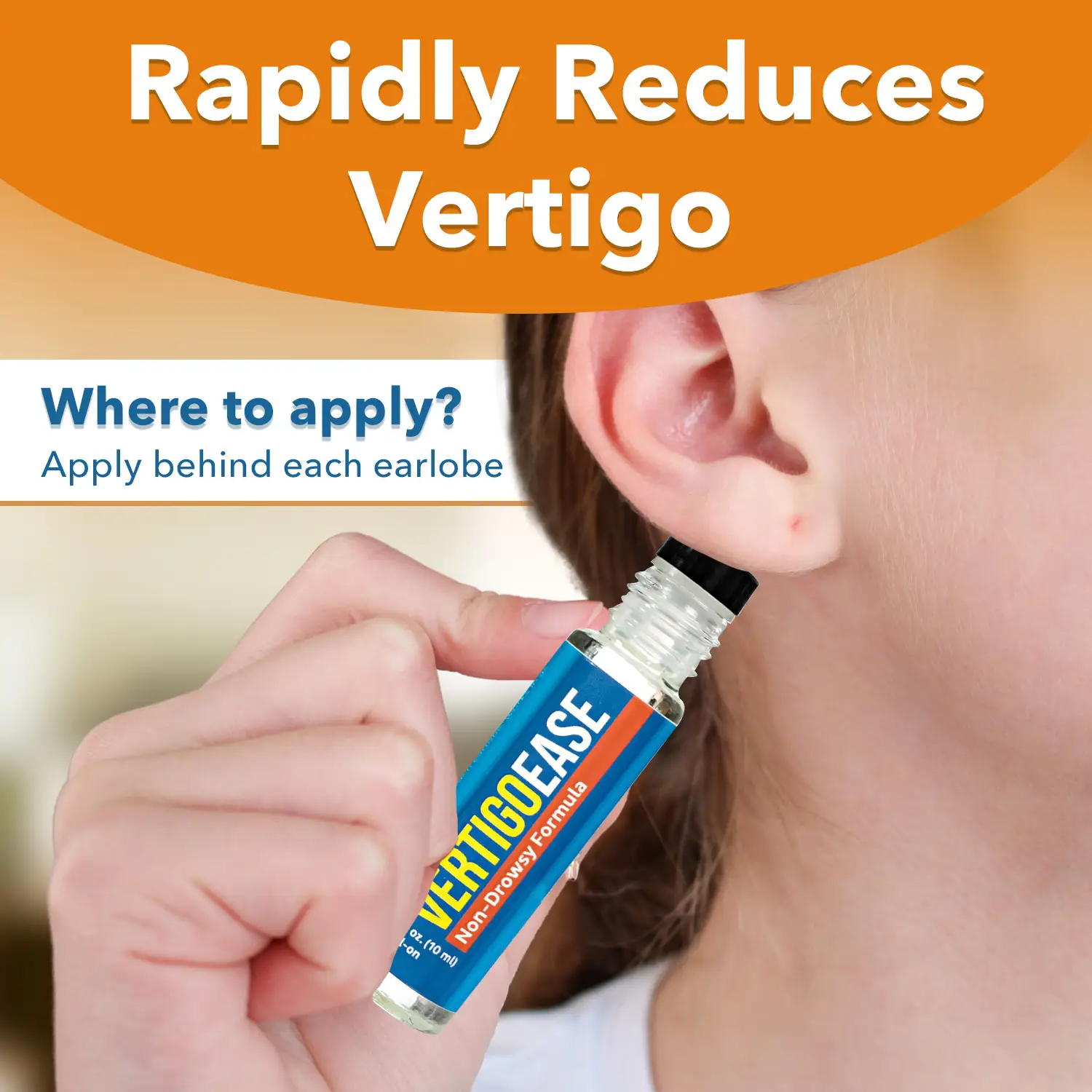 Vertigo Ease Aromatherapy Roll-on by Basic Vigor- Essential Oils for Dizziness & Nausea - Lavender, Frankincense, Ginger, Peppermint - 10ml - Made in