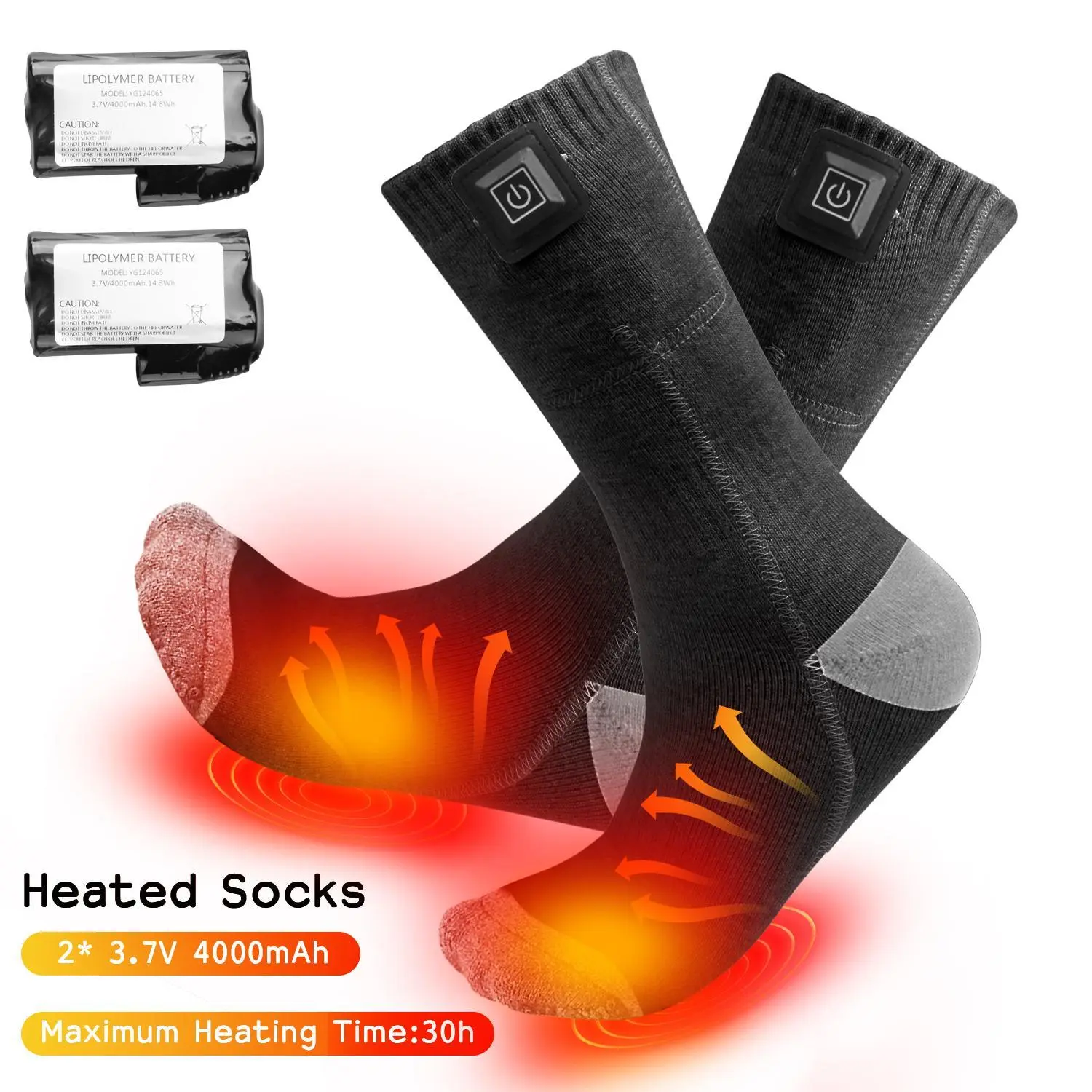 Rechargeable Men's and Women's Heated Socks with Two 4000mAh Battery up to 131°F, Ideal for Skiing, Hiking, Hunting and Winter Outdoor Activities, Christmas Gift
