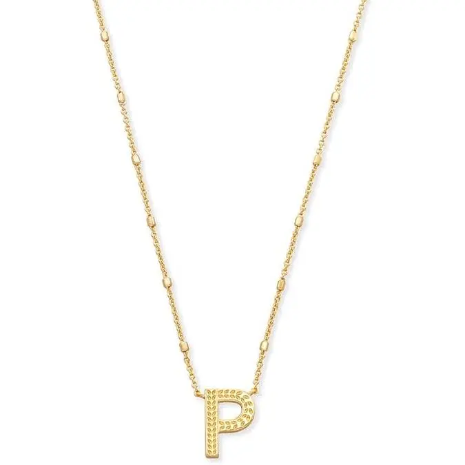 Kendra Scott Letter P Pendant Necklace - Gold Metal 9608800295, Personalized Gifts, 19" Chain
