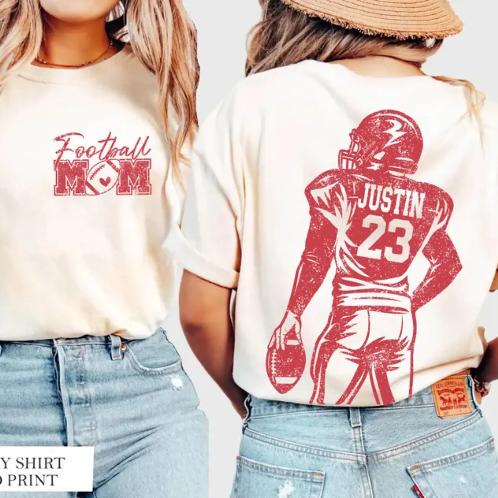 Custom Comfort Colors Football Mom Shirt, Personalized Player Name & Number, Game Day Tee