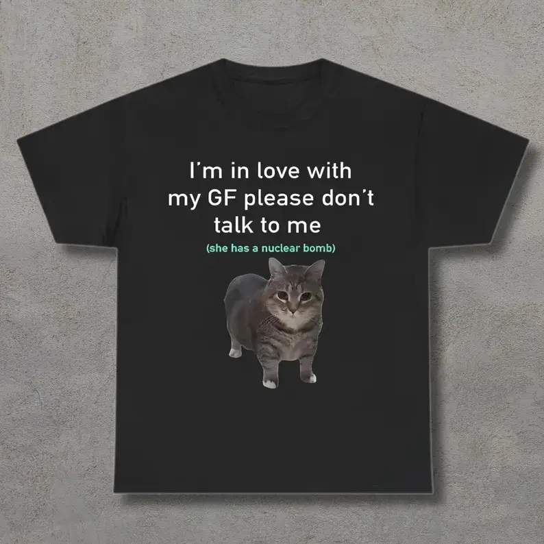 Funny Graphic T-Shirt for Women, 'I Love My GF' Cat Print, Casual Soft Cotton Short Sleeve Round Neck Top for Streetwear, Tops, Funny Print, Humorous Text, Shortsleeve, Tshirt, Fun Gf Graphic
