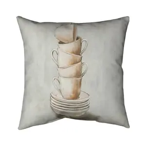 360 Stand 5542-1616-SL19 16x16 in. Stacked Cups Pillow - Modern Polyester Print, UV-Protected Textile, Gastronomy Themed Home Decor Accent