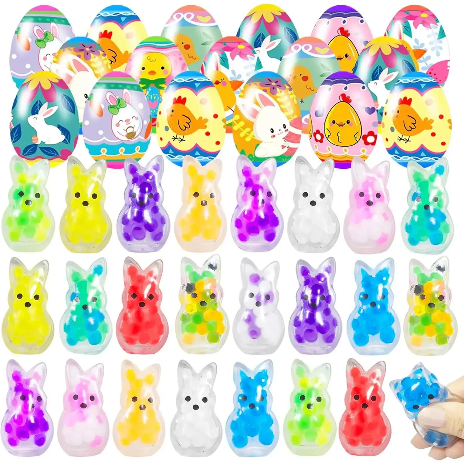 MELLOW MORNINGS Christmas Gift 24 Pack - Pre-filled Easter Eggs with Squishy Toys, Bright Colorful Easter Eggs, Egg Fillers & Party Favors