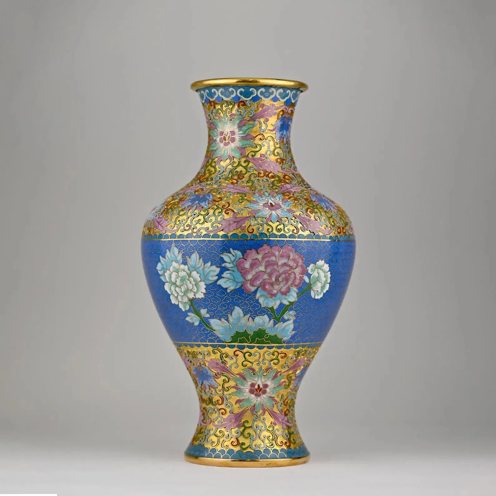 Beautiful Chinese Cloisonné Vase | Blue & Gold Enamel | Floral | Home Decor