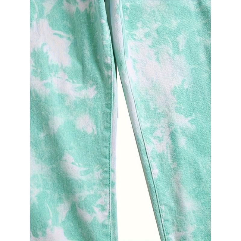 Men's Green Print Slim-fit Casual Jeans Stretch Menswear Spandex Pants Streetwear