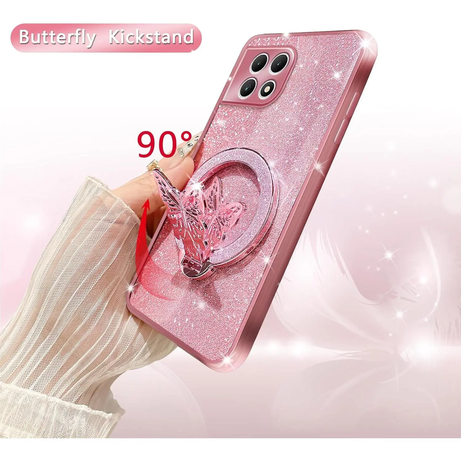 Phone Case for T-Mobile Revvl 7 5G [Compatible with Magsafe] with Butterfly  Kickstand & Lanyard Soft TPU Bling Clear Shockproof Protection Cover for Revvl  7 5G Case, Rose Gold - TikTok Shop