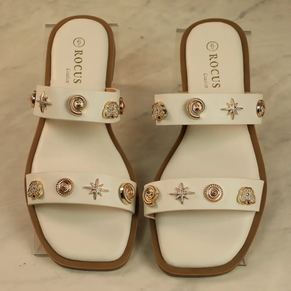 Women's Casual Comfort Fit Sandal Open Toe, Slip On with Stone Embellishments on the Straps