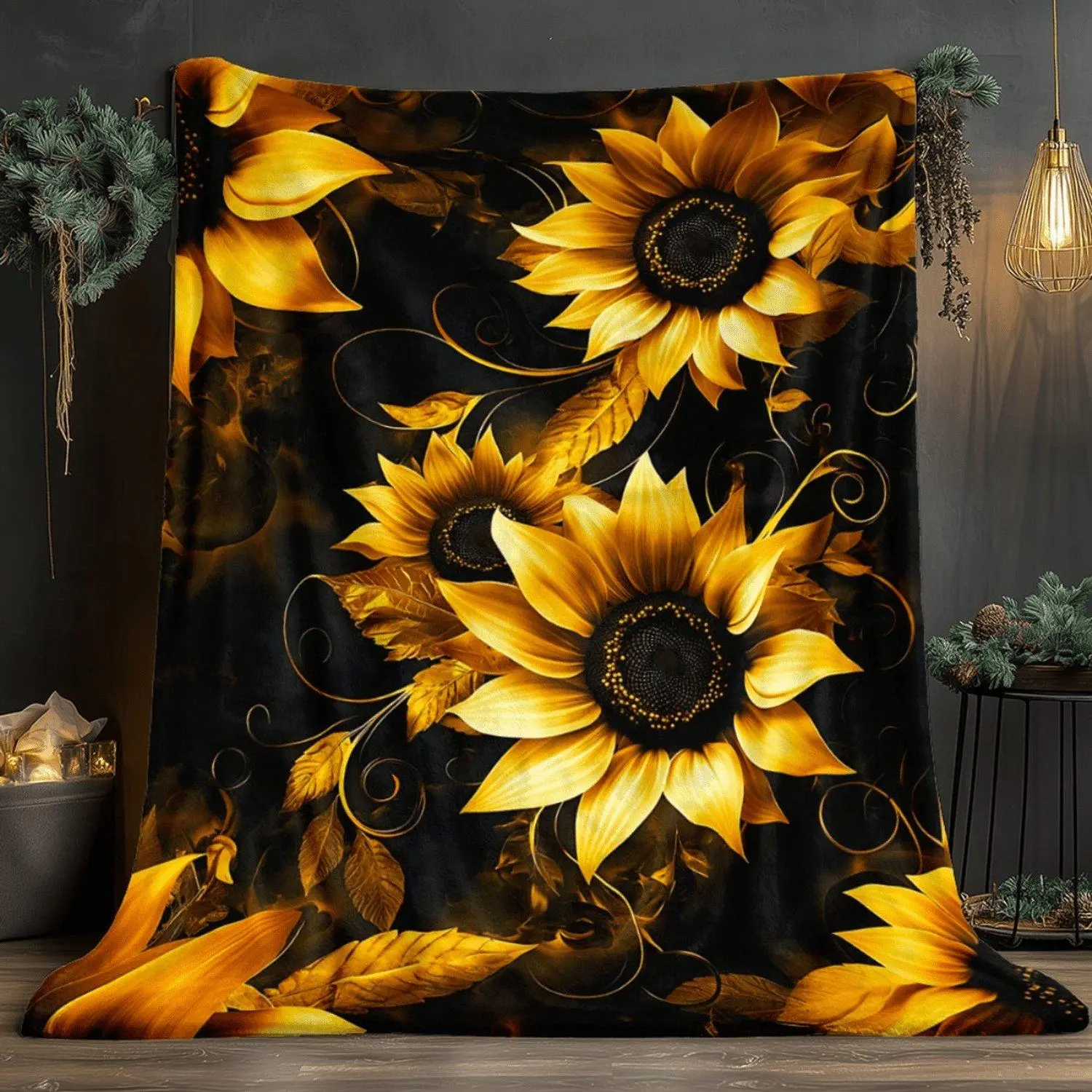 1pc Sunflowers in a Dark Setting Blanket-Lightweight Home Furnishings Bedding Blanket 280gsm Suitable for Sofas Beds Travel