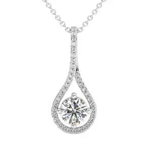 1 1/10Ct TW Diamond Halo Drop Pendant 14k Gold Necklace Lab Grown 1" Tall
