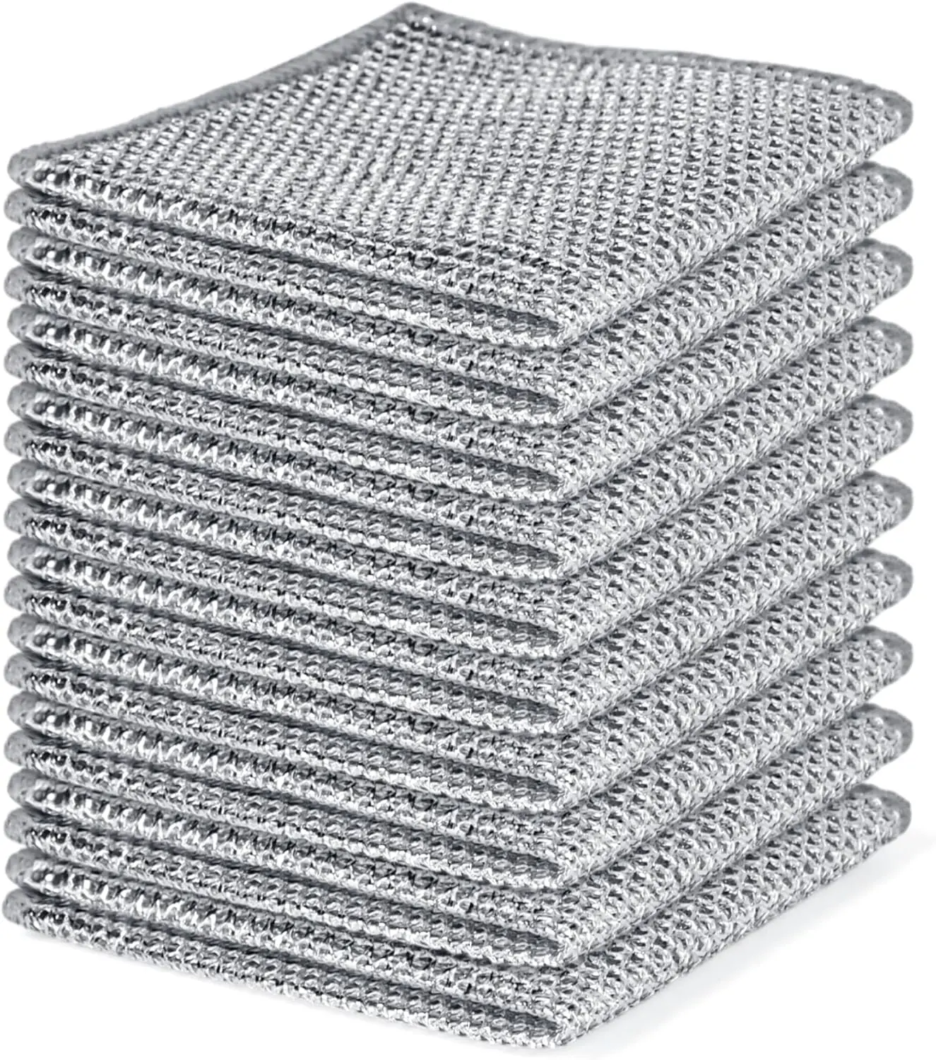 10 PCS 3-Layer Non-Scratch Wire Dishcloths, Reusable Quick-Dry Metal Dishwashing Rags for Wet and Dry Use, Multipurpose Cleaning Cloths for Dishes, Pots, Pans, Sinks and Stove Tops, 7.87 x 7.87 in