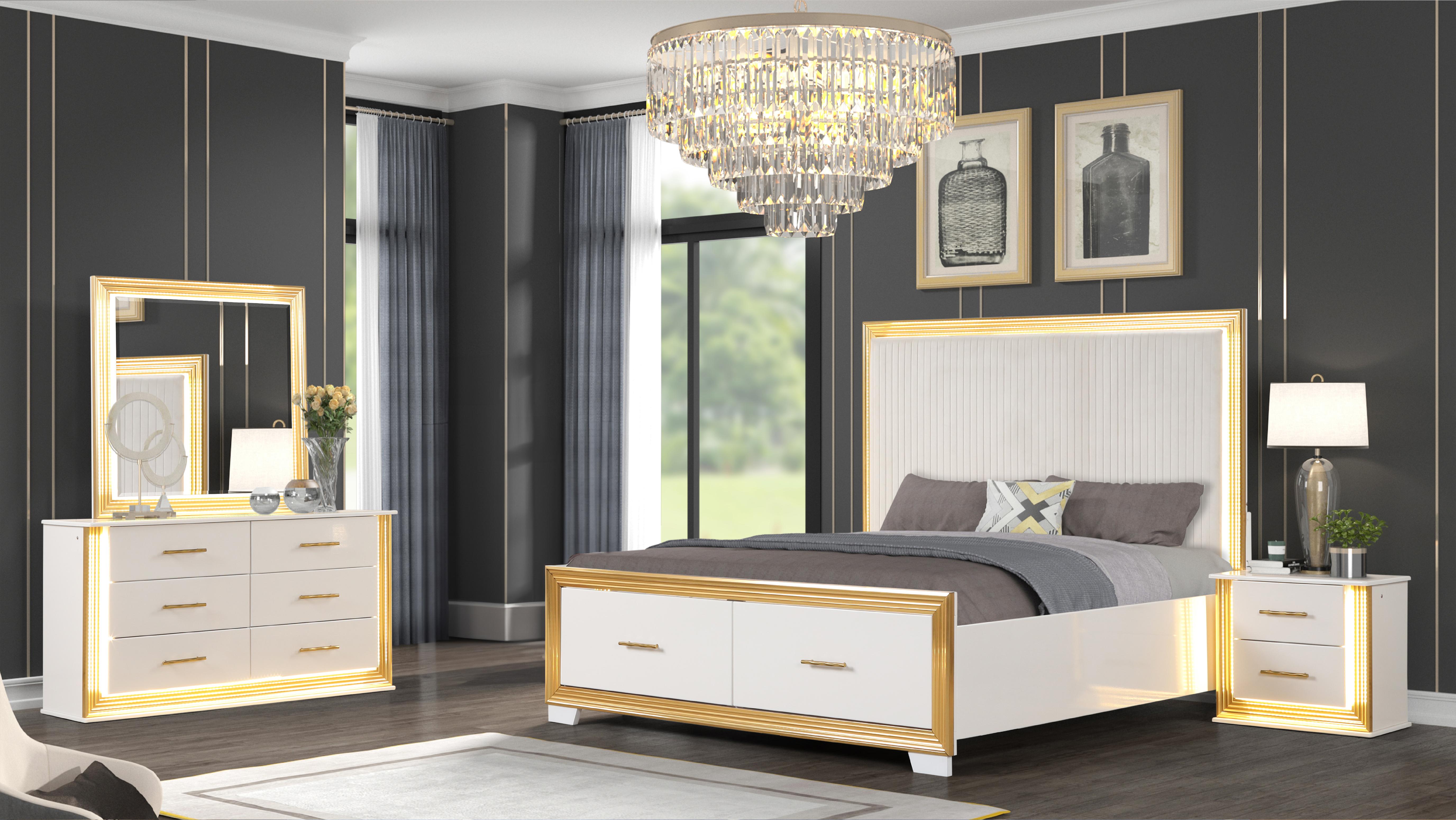 Bellemave OBSESSION Queen Complete Bedroom Set - 4PC Contemporary Wooden Material Bedroom Set with Gold Finish Indoor Furniture, Complete Bedroom Sets, Wooden Material Bedroom Sets
