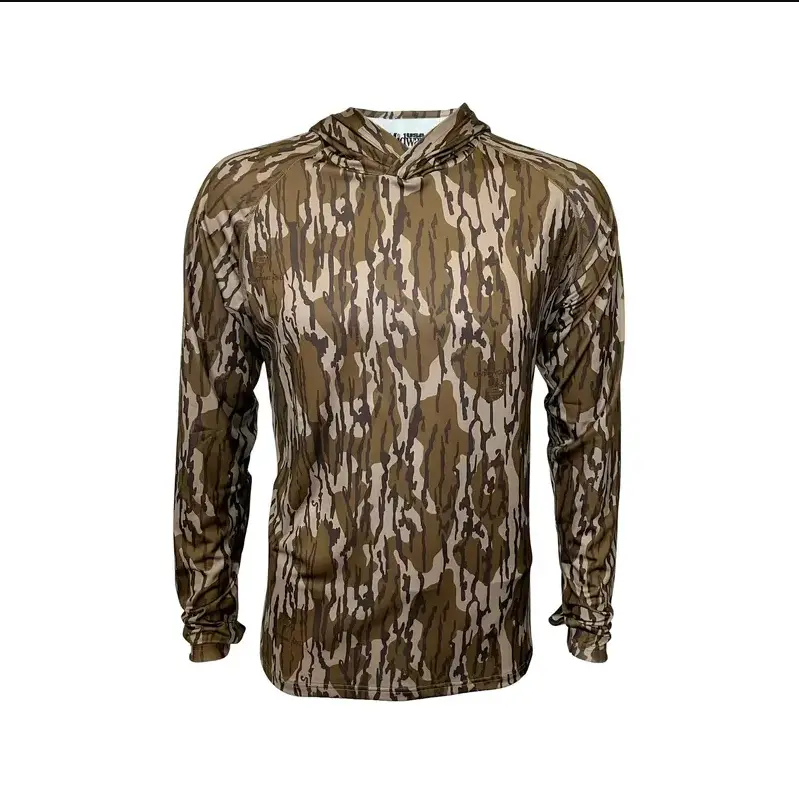 Original Bottomland Camo Hoodie, Outdoor Camo Hoodie for Men, Earth Brown, Tree Bark Gray, Moss Green Tones. Woodland Camouflage Pattern, Hunting, Breathable, Bug Protection