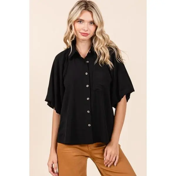 Mittoshop Airflow Short Bubble Sleeve Button Down Shirt