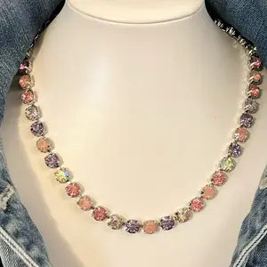 The Krista Necklace Jewel Candy Vibes Pink and Purple Multicolored Stone Necklace and Bracelet on Silver Jewelry Set with Sparkling Stones for Festive Outfits Versatile Sparkle
